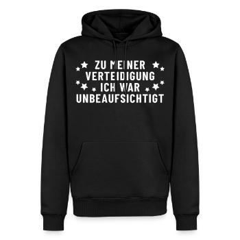 Zu meiner Verteidigung ich war unbeaufsichtigt - Männer Premium Bio Hoodie - Schwarz - Vorne - Nico (187cm)