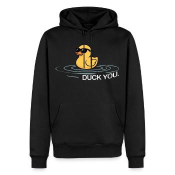 Duck You – Fuck You Spruch Ente - Männer Premium Bio Hoodie - Schwarz - Vorne - Nico (187cm)