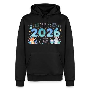 Conception de la célébration du réveillon du Nouvel An 2026 - Sweat à capuche Premium bio Homme - noir - Devant - Nico (187cm)