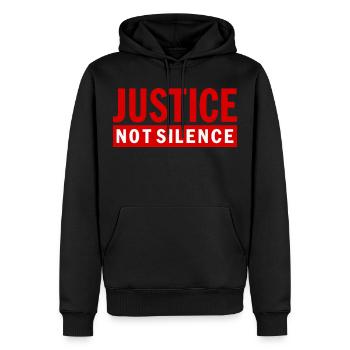 Justice Not Silence Gerechtigkeit Statement - Männer Premium Bio Hoodie - Schwarz - Vorne - Nico (187cm)
