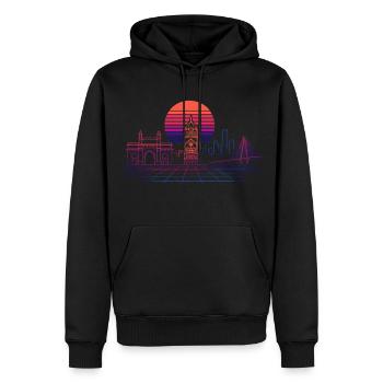 Neon-Synthwave Stadtsilhouette - Mumbai - Männer Premium Bio Hoodie - Schwarz - Vorne - Nico (187cm)