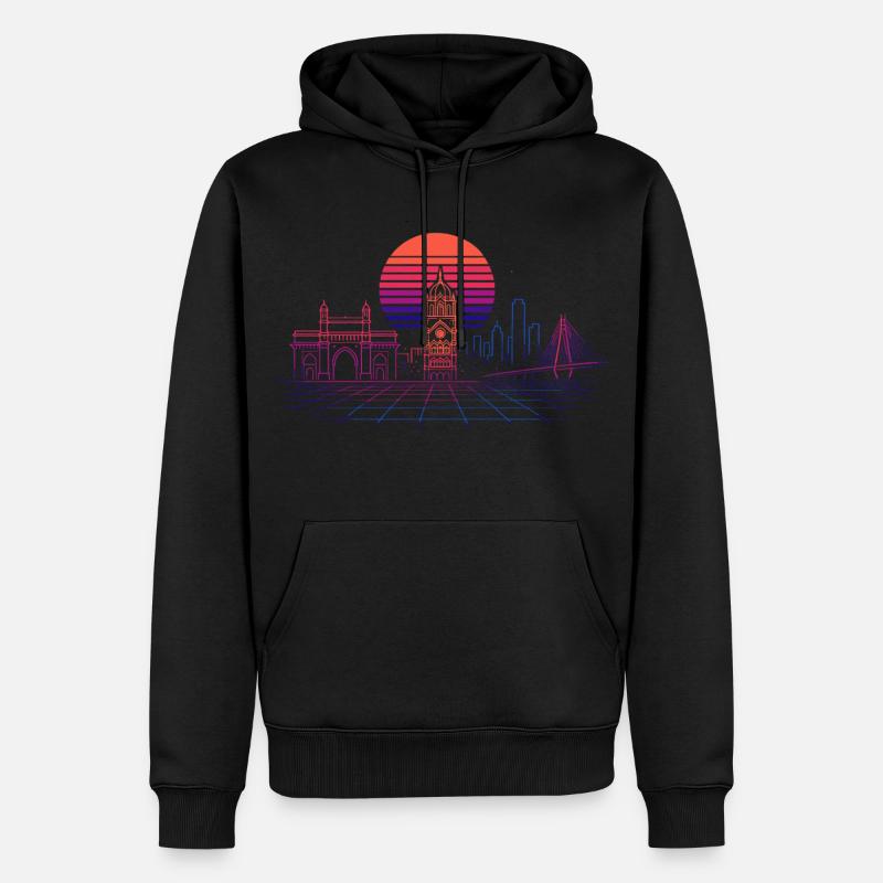 Neon-Synthwave Stadtsilhouette - Mumbai - Männer Premium Bio Hoodie - Schwarz