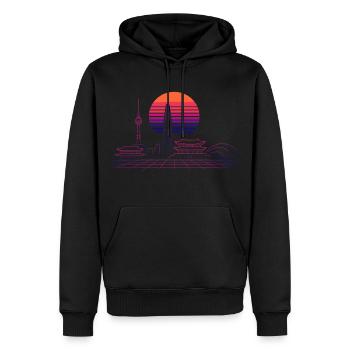Sunset Skyline Neon Asia Séoul - Sweat à capuche Premium bio Homme - noir - Devant - Nico (187cm)