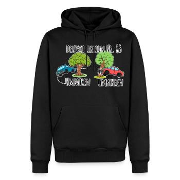 Deutsch Lektion - Baum umfahren vs. Baum umfahren! - Männer Premium Bio Hoodie - Schwarz - Vorne - Nico (187cm)