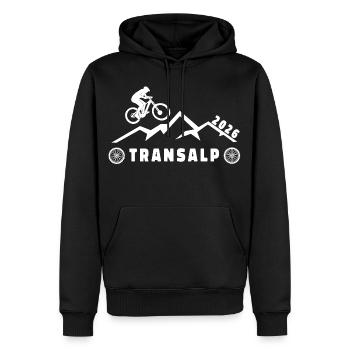 Transalp 2026 mit Fahrrad - Männer Premium Bio Hoodie - Schwarz - Vorne - Nico (187cm)