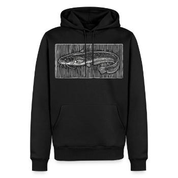 Vintage Catfish Woodcut – Classic Angler - Männer Premium Bio Hoodie - Schwarz - Vorne - Nico (187cm)