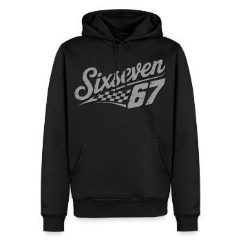 Six Seven Schachbrettflagge - Männer Premium Bio Hoodie - Schwarz - Vorne - Nico (187cm)