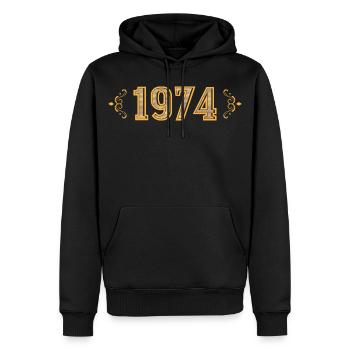Légende depuis 1974 rétro 1974 - Sweat à capuche Premium bio Homme - noir - Devant - Nico (187cm)