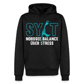 NORDSEE BALANCE ÜBER STRESS Lustiges - Männer Premium Bio Hoodie - Schwarz - Vorne - Nico (187cm)