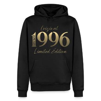 30e anniversaire Original janvier 1996 - Sweat à capuche Premium bio Homme - noir - Devant - Nico (187cm)