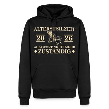 Retraite partielle 2026 Plus responsable Retraite anticipée - Sweat à capuche Premium bio Homme - noir - Devant - Nico (187cm)