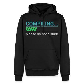 Funny Programmer T-Shirt - Compiling Please - Men’s Premium Organic Hoodie - black - Front - Nico (187cm)