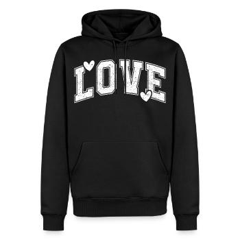LIEBE – Vintage-Typografie-Herzdesign - Männer Premium Bio Hoodie - Schwarz - Vorne - Nico (187cm)