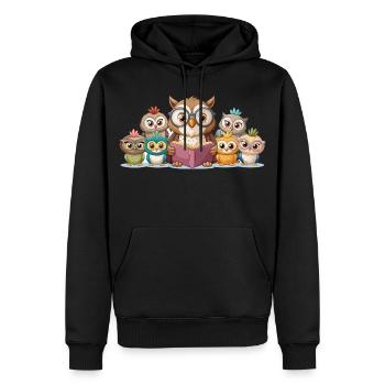 Une jolie famille de hibou qui lit une histoire ensemble - Sweat à capuche Premium bio Homme - noir - Devant - Nico (187cm)