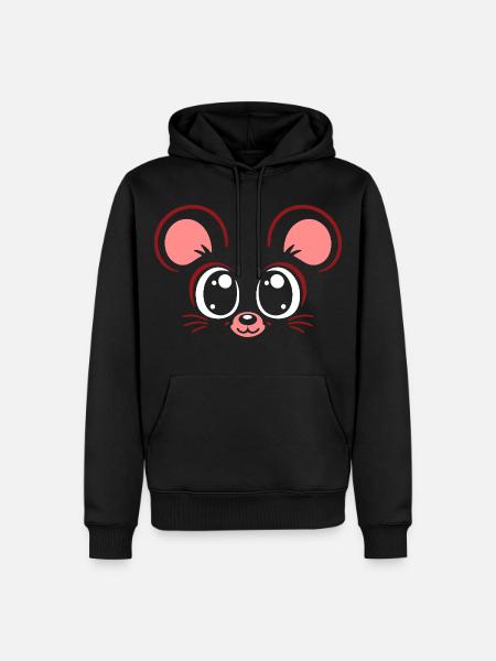 Maus | Big Face Kostüm Karneval Verkleidung - Männer Premium Bio Hoodie - Schwarz