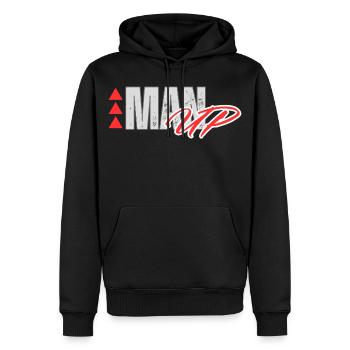 MAN UP MEN WORKOUT FITNESS MOTIVATIONAL POWER GYM - Men’s Premium Organic Hoodie - black - Front - Nico (187cm)