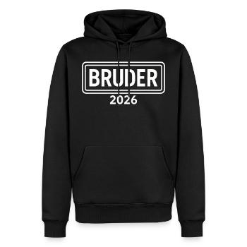 Annonce de frère ou sœur fier 2026 - Sweat à capuche Premium bio Homme - noir - Devant - Nico (187cm)
