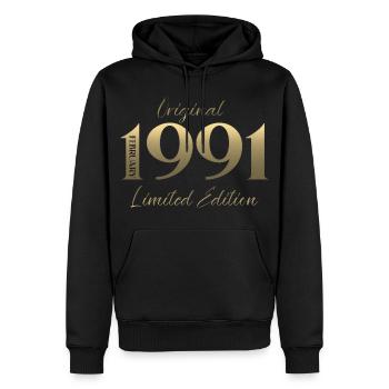 35e anniversaire février 1991 Millésime - Sweat à capuche Premium bio Homme - noir - Devant - Nico (187cm)