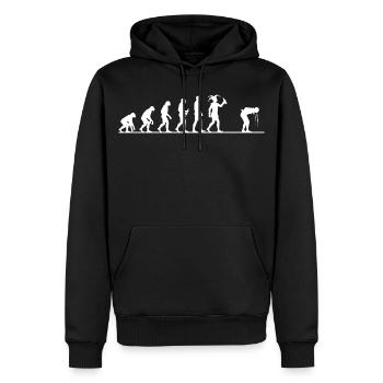 Karneval Evolution – Vom Affen zum Narren - Männer Premium Bio Hoodie - Schwarz - Vorne - Nico (187cm)