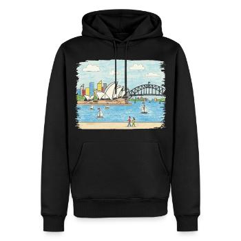 Sydney Opera House Harbour Bridge Skizzenkunst - Männer Premium Bio Hoodie - Schwarz - Vorne - Nico (187cm)