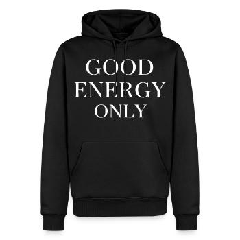 Good Energy Only Typography - Men’s Premium Organic Hoodie - black - Front - Nico (187cm)