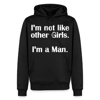 Je ne suis pas comme les autres filles - Motivation du mème de genre - Sweat à capuche Premium bio Homme - noir - Devant - Nico (187cm)