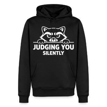 Lustiger Waschbär, Judging You Silently - Männer Premium Bio Hoodie - Schwarz - Vorne - Nico (187cm)