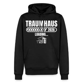 Hausbau 2026 Traumhaus loading Baugeber - Men’s Premium Organic Hoodie - black - Front - Nico (187cm)