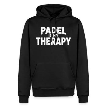 Padel is my Therapy Sportler Statement - Männer Premium Bio Hoodie - Schwarz - Vorne - Nico (187cm)