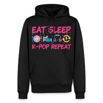 Mange, dors, K-Pop, rediffusion, musique coréenne K-pop. - Sweat à capuche Premium bio Homme - noir - Devant - Nico (187cm)