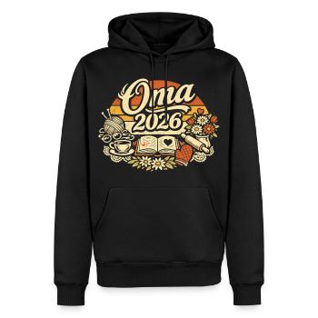 Oma 2026 | Schwangerschaft Ankündigung Frauen - Männer Premium Bio Hoodie - Schwarz - Vorne - Nico (187cm)