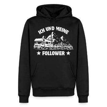 Ich und meine Follower - Wohnmobil - Stau - Männer Premium Bio Hoodie - Schwarz - Vorne - Nico (187cm)