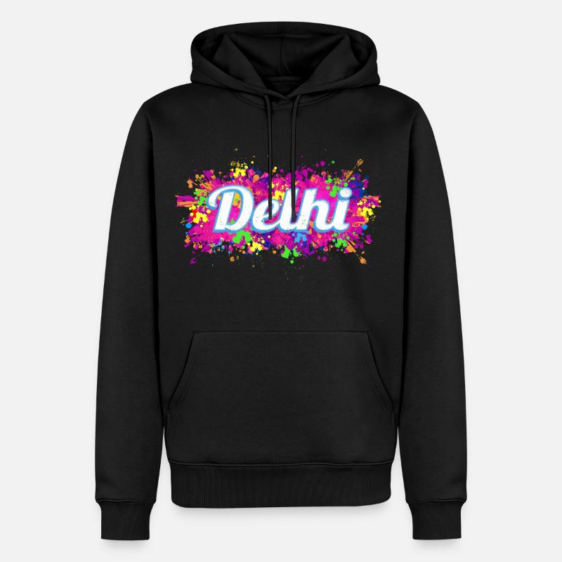 Souvenir de design aux couleurs colorées de Delhi en Inde - Sweat à capuche Premium bio Homme - noir