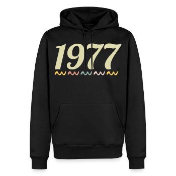 1977 - Sweat à capuche Premium bio Homme - noir - Devant - Nico (187cm)