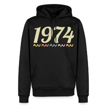 1974 - Sweat à capuche Premium bio Homme - noir - Devant - Nico (187cm)