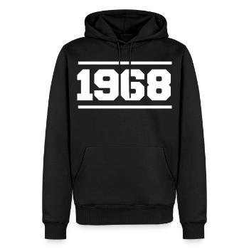1968 Cadeau rétro 1968 - Sweat à capuche Premium bio Homme - noir - Devant - Nico (187cm)