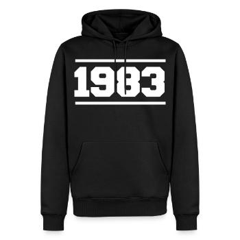 1983 Cadeau rétro 1983 original 1983 - Sweat à capuche Premium bio Homme - noir - Devant - Nico (187cm)