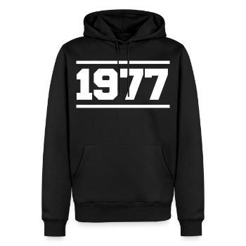 1977 Cadeau rétro 1977 original 1977 - Sweat à capuche Premium bio Homme - noir - Devant - Nico (187cm)