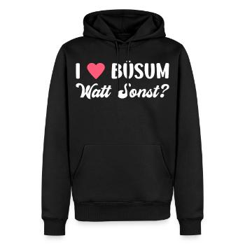 BÜSUM WATT SONST? Nordsee Urlaub Lustiges - Männer Premium Bio Hoodie - Schwarz - Vorne - Nico (187cm)