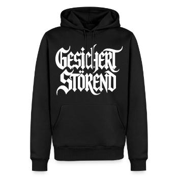 Gesichert Störend - Gothic Schrift - Rebellisch - Männer Premium Bio Hoodie - Schwarz - Vorne - Nico (187cm)