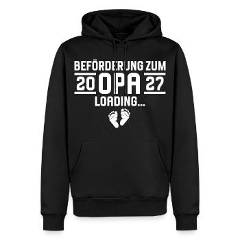 Promotion au rang de grand-père 2027 - Sweat à capuche Premium bio Homme - noir - Devant - Nico (187cm)