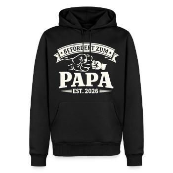 Dad promoted to proud father in 2026 - Men’s Premium Organic Hoodie - black - Front - Nico (187cm)