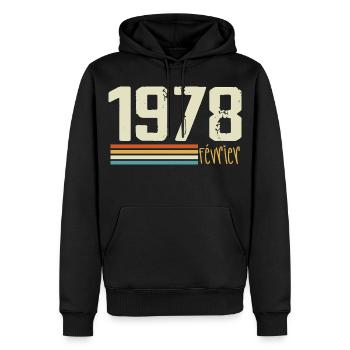 Février 1978 - Février 1978 Anniversaire 1978 - Sweat à capuche Premium bio Homme - noir - Devant - Nico (187cm)