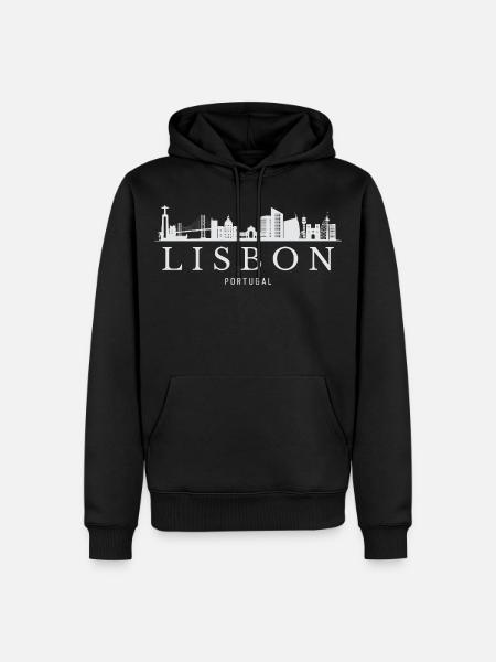 Lissabon Skyline, Lissabon Souvenir - Männer Premium Bio Hoodie - Schwarz