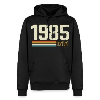 Février 1985 - Février 1985 Anniversaire 1985 - Sweat à capuche Premium bio Homme - noir - Devant - Nico (187cm)