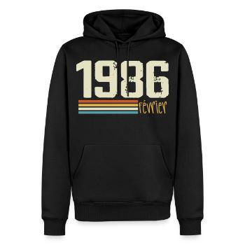 Février 1986 - Février 1986 Anniversaire 1986 - Sweat à capuche Premium bio Homme - noir - Devant - Nico (187cm)