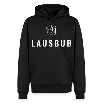 Kleiner Lausbub mit Krone – Frechdachs Edition - Männer Premium Bio Hoodie - Schwarz - Vorne - Nico (187cm)