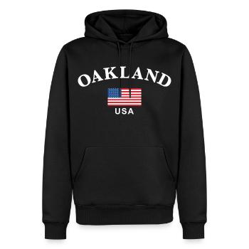 Oakland, États-Unis - Sweat à capuche Premium bio Homme - noir - Devant - Nico (187cm)
