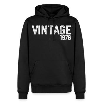 vintage 1976 - Sweat à capuche Premium bio Homme - noir - Devant - Nico (187cm)