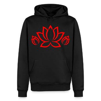 Silhouette du Lotus Rouge – Motif Mandala Floral - Sweat à capuche Premium bio Homme - noir - Devant - Nico (187cm)